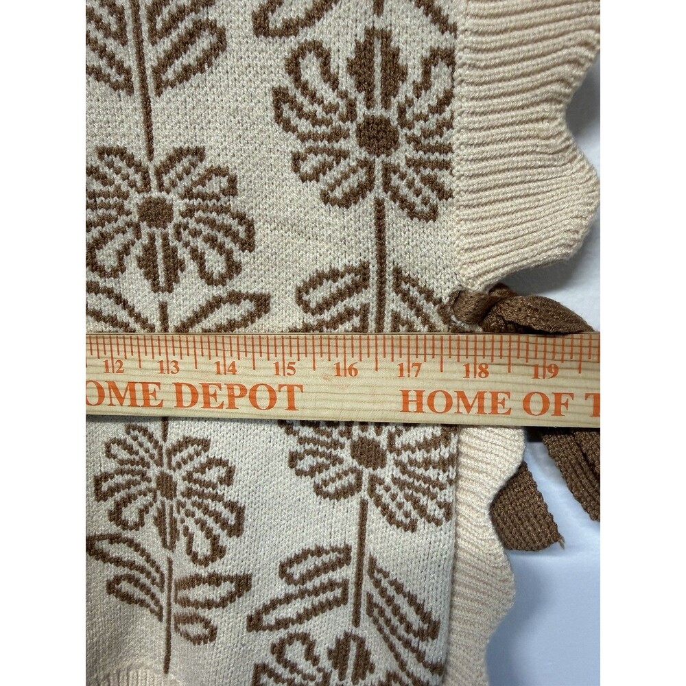 &merci Floral Jacquard Sweater Vest Cream Brown Side Tie Bow Scallop Sz M NWT - Picture 7 of 14